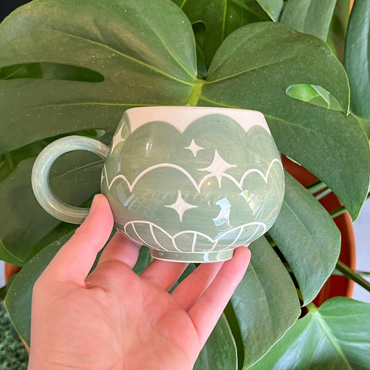 Green Cloud Bottom Mug